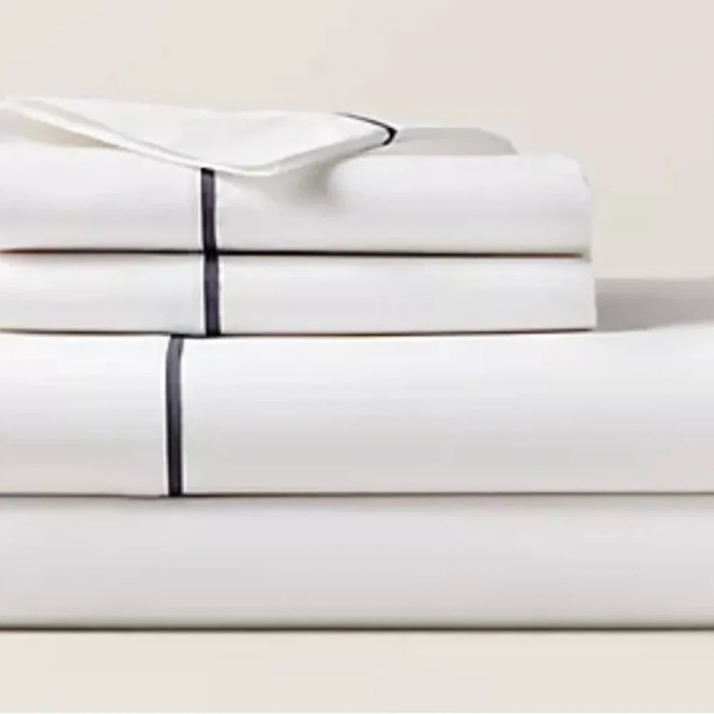 $200 NEW RALPH LAUREN KING FLAT SHEET ORGANIC PALMER PERCALE LOFT GRAY PIPING